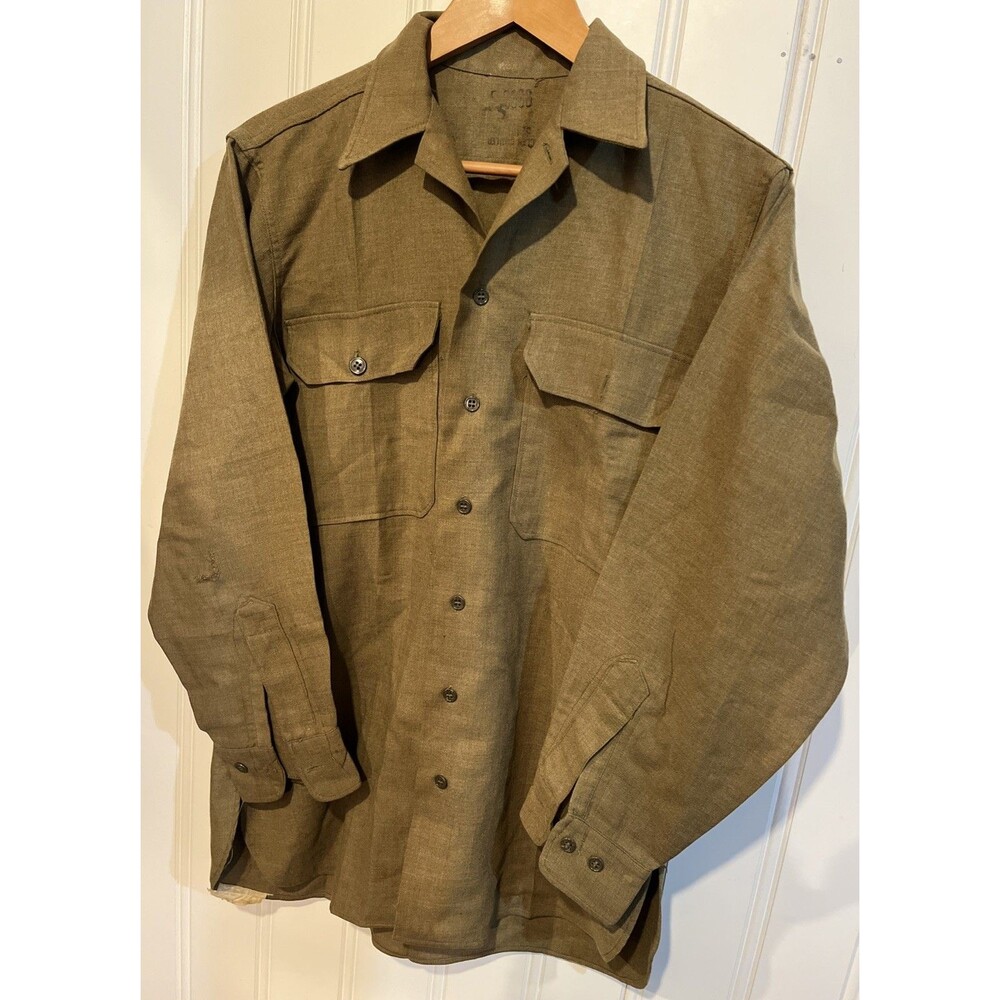 VTG US Military Issued Shirt Mens Green Wool 1940s Work Wear Great Con.